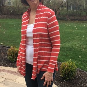 Coral Red Striped Lightweight Waterfall Cardigan! NEW!